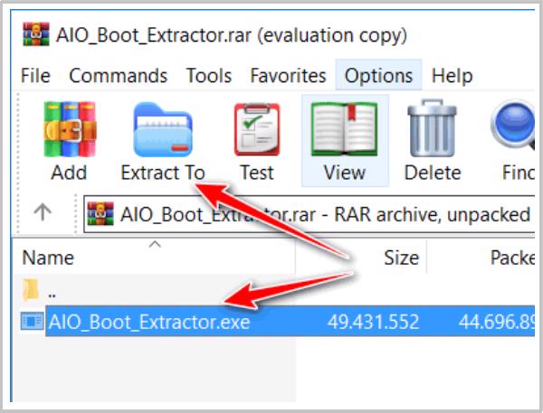 Bấm vào nút Extract To