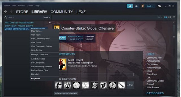 Truy cập vào trang quản lý của các tựa game trên Steam