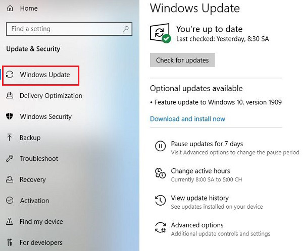Chọn Windows Update