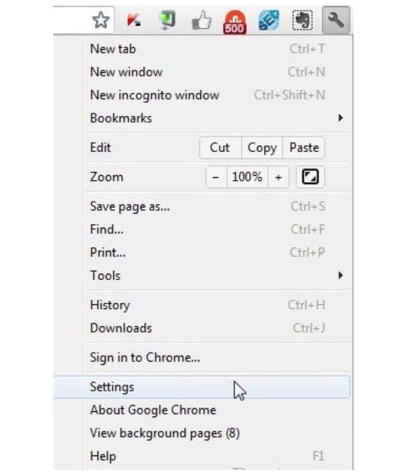 Nhấn vào biểu tượng cờ lê và chọn vào Settings