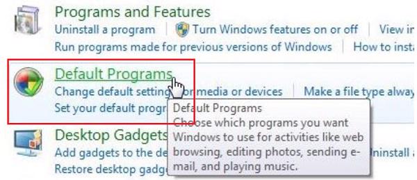 Kích vào mục Default Programs