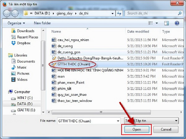 Lựa chọn đường dẫn đến file cần chuyển đổi -> sau đó chọn Open