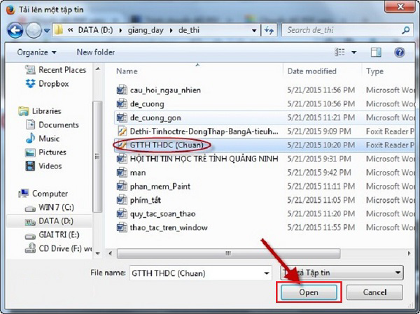 Lựa chọn đường dẫn tới đến file cần chuyển đổi -> tiếp đến kích chọn Open