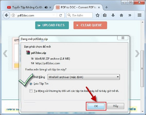 Cuối cùng kích chọn OK để tải về máy tính