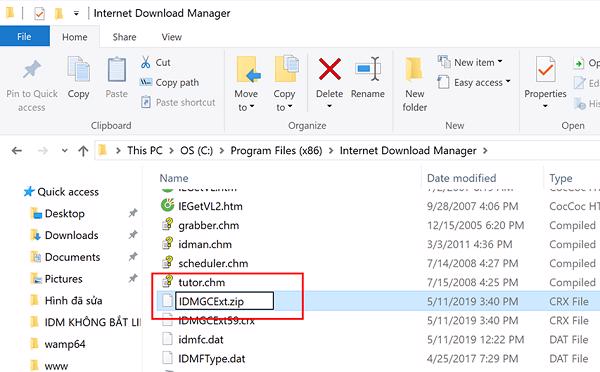 Thực hiện đổi tên file IDMGCExt.crx thành IDMGCExt.zip