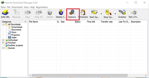 Mở ứng dụng Internet Download Manager trên thiết bị và chọn vào Options