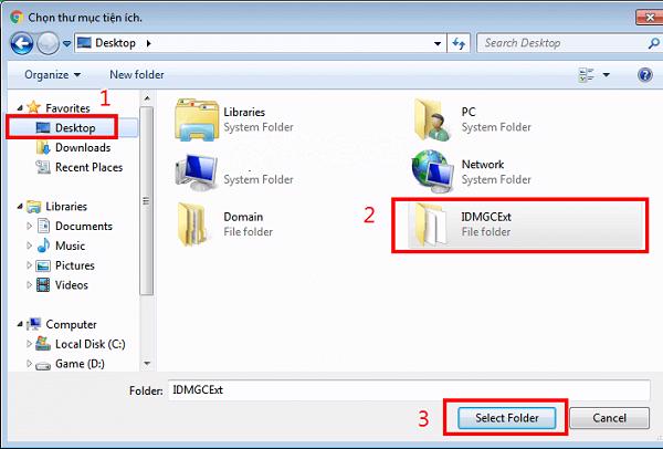 Nhấp vào thư mục IDMGCExt và chọn tiếp vào Select Folder