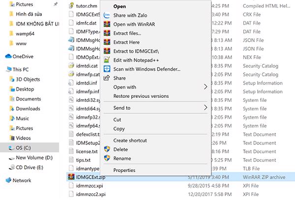 Nhấn chuột phải chọn vào Extract to IDMGCExt