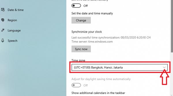 Ở mục Time zone, các bạn kiểm tra xem có đang đúng múi giờ Việt Nam là +7 không