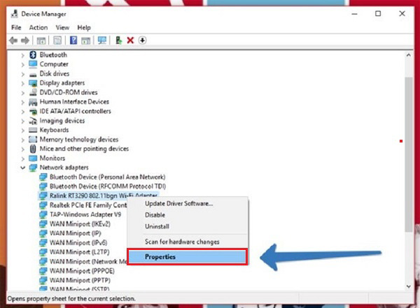 Nhấn chuột phải vào để mở Properties