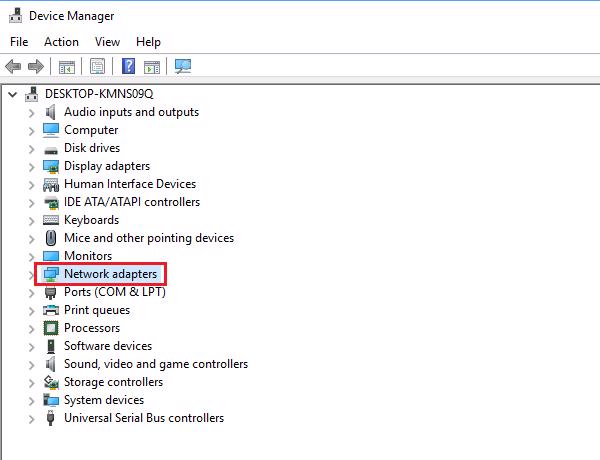 Tìm tới tùy chọn Network Adaptor