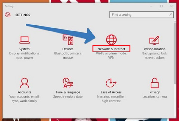 Nhấn vào Network & Internet