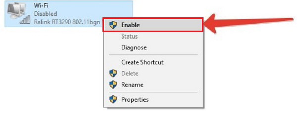 Nhấp chuột phải vào chọn Enable