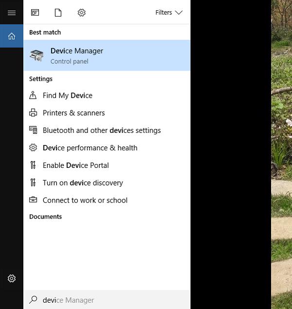 Mở Device Manager bằng cách tìm kiếm trên thanh menu Start