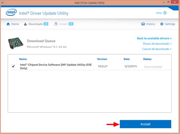 Nhấn chọn Install để cài đặt phiên bản Intel driver mới nhất cho máy tính
