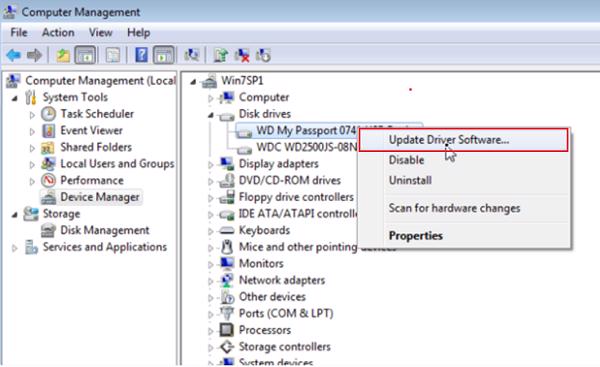 Chọn vào Update Driver Software
