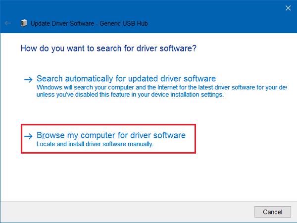 Chọn Browse my computer for driver software