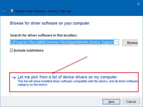 Chọn Let me pick from a list of device drivers on my computer