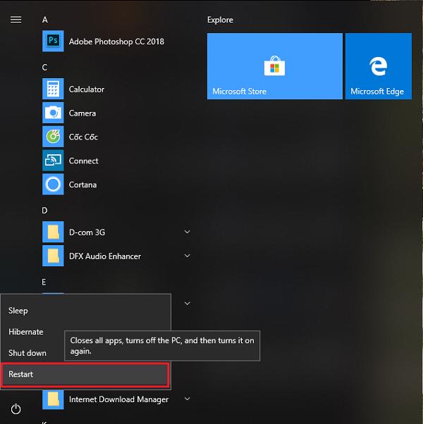 Khởi động lại máy tính Windows