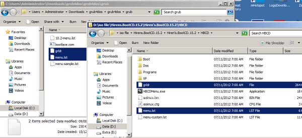 Copy file grldr, menu.Ist vào USB boot vừa tạo