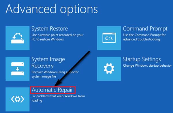 Tùy chọn hiển thị ở dưới dạng Automatic Repair