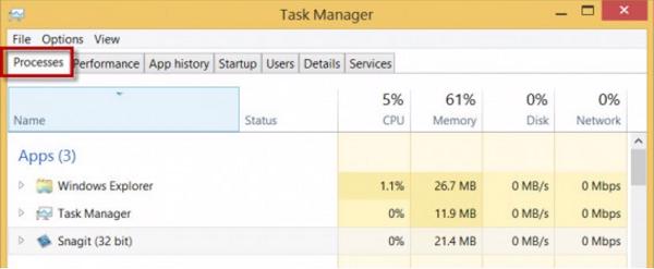 Trong tab Processes, các bạn xác định vị trí Windows Explorer