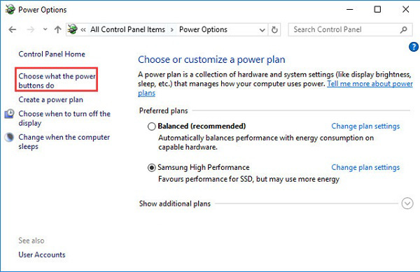 Chọn vào mục Choose what the power buttons do