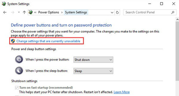 Nhấn vào mục Change settings that are currently unavailable