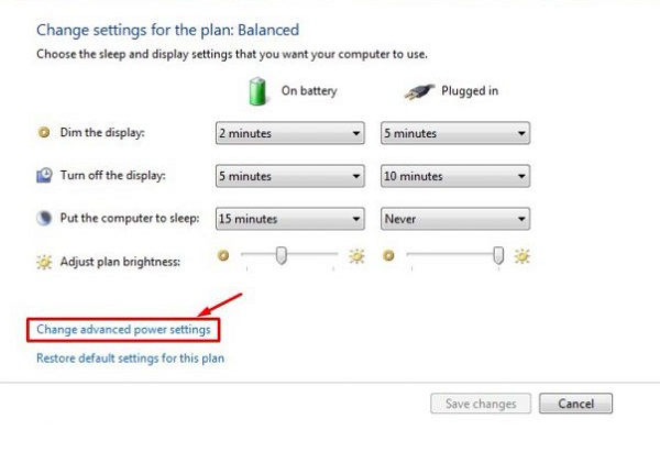 Chọn vào change advanced power settings