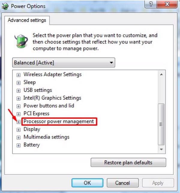 Chọn vào Processor power management