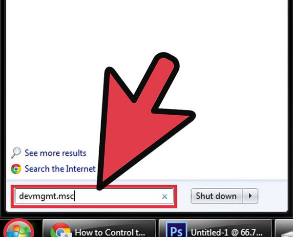Nhập devmgmt.msc trên khung Search