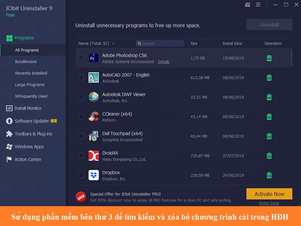 Sử dụng phần mềm bên thứ 3 để tìm kiếm và xóa bỏ chương trình cài trong HĐH
