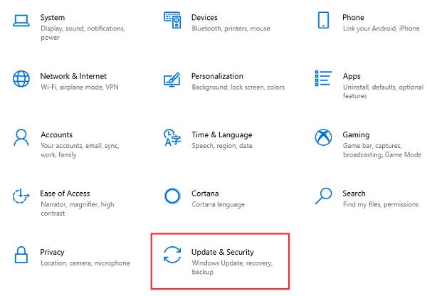 Chọn vào mục Update & Security để mở thiết lập update Windows