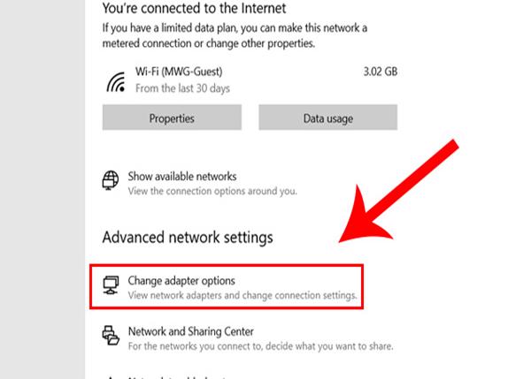 Chọn vào Change Adapter Setting
