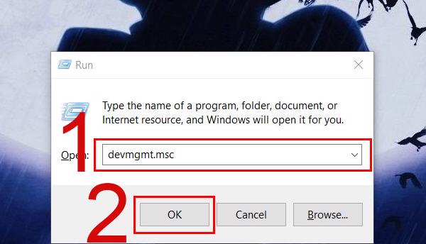 Nhập lệnh devmgmt.msc vào ô Open rồi nhấn OK hoặc Enter
