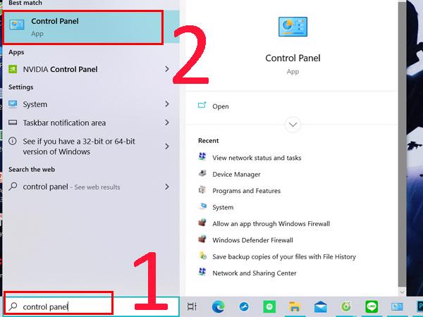 Nhập Control Panel vào thanh tìm kiếm Menu Start rồi sau đó chọn vào Control Panel