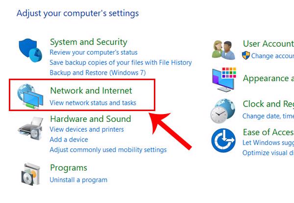 Chọn vào Network and Internet
