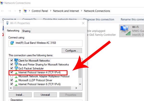 Nhấn vào mục Internet Protocol Version 4 (TCP/IPv4)