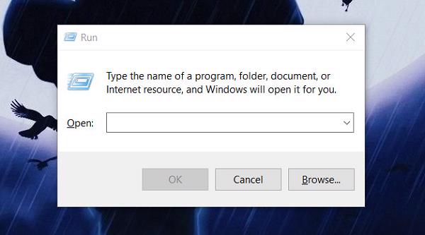 Nhấn vào tổ hợp phím windows + R để mở hộp thoại Run