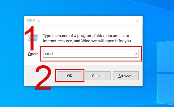 Nhập cmd vào ô Open và sau đó nhấn vào OK hoặc Enter