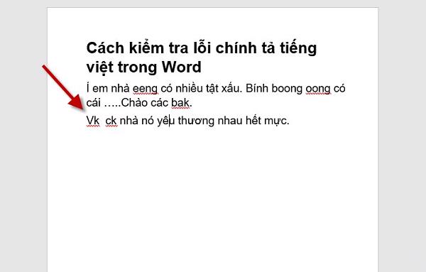 Còn chữ tiếng việt đúng sẽ không xuất hiện gạch chân