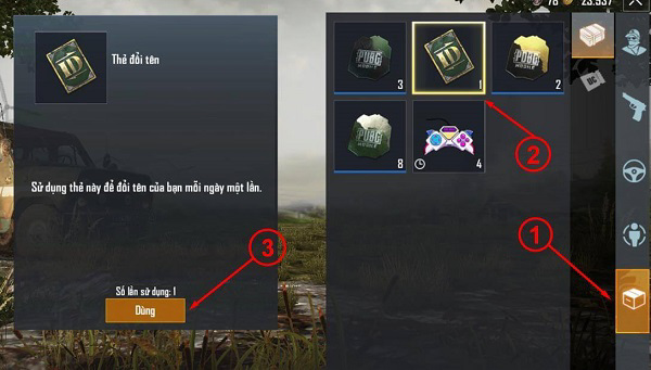 Tiếp đến chọn vào Thẻ tên và nhấn tiếp vào nút Dùng