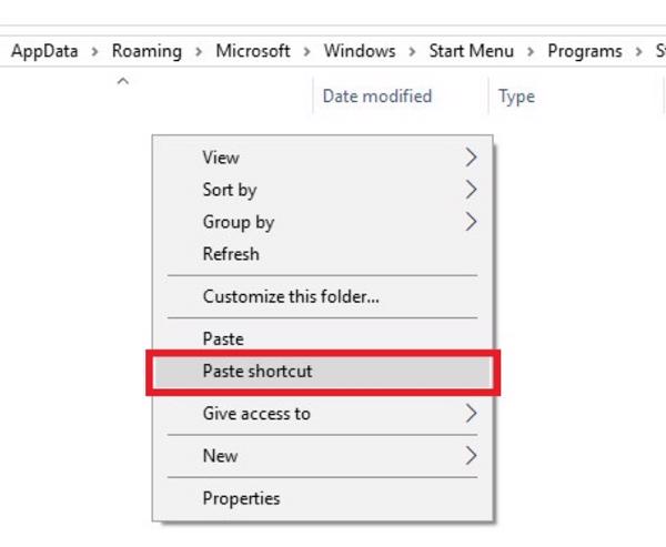 Nhấn chuột chọn vào Paste Shortcut
