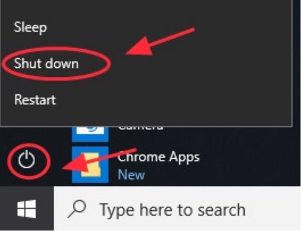 Kích chuột phải vào nút Nguồn và nhấn chọn Shut Down