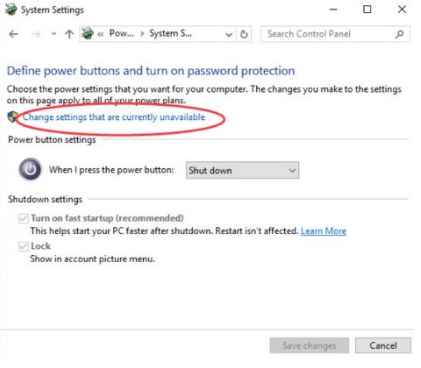Chọn vào Change settings that are currently unavailable
