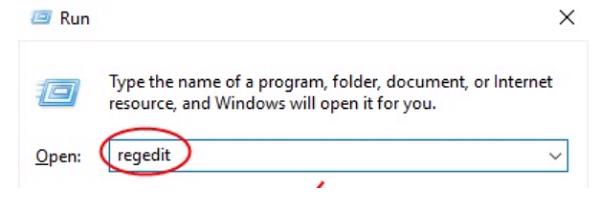 Nhập lệnh regedit