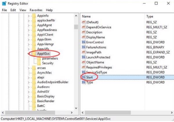Nhấn chọn AppXSvc -> kích đúp chuột vào Start