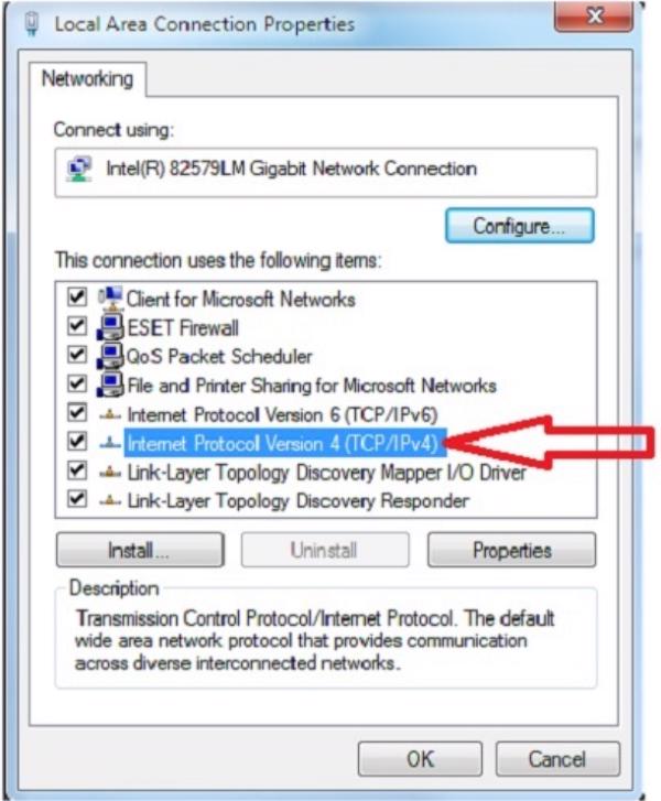 Chọn vào Internet Protocol Versuon 4 (TCP/IPv4)