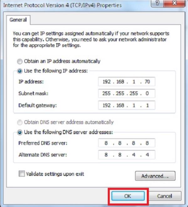 Tích chọn vào mục Use the following IP address
