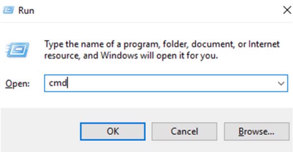 Vẫn quay trở lại bước mở hộp thoại Run và tiếp tục gõ lệnh Cmd